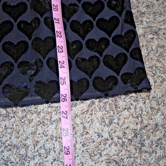 TALBOTS Black Velvet Burnout Hearts Blouson Top Size L Sheer Overlay Blouse - Picture 11 of 12
